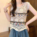 Vintage Crochet Hollow Knitted Vest Outer Wear Sling Outer Wear Blouse Holiday Style Design Sense Top 414 Flying Sleeves