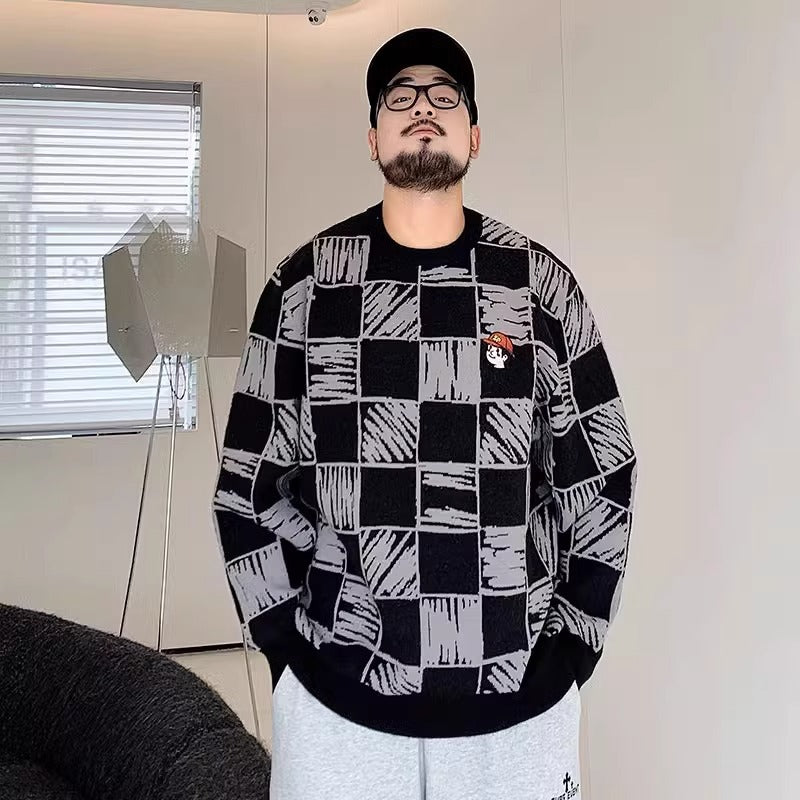 Trendy Brand plus size Men's Autumn and Winter Fake Two-piece Sweater Pullover Fatty Plus Plus Casual Fashion Loose Knitted Sweater