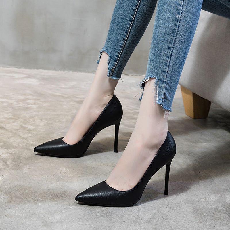 High Heels Women's 2021 New Black All-match French Style Fresh Thin-heel Sexy Mid-heel Professional Pointed Single-layer Shoes