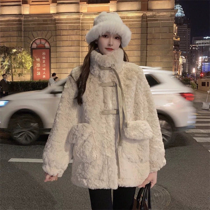 High-grade Wool Lamb Jacket Women's Winter 2024 New Fur Mid-length Quilted Thickened Cotton-padded Jacket