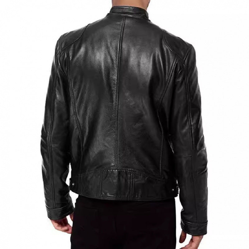 Foreign Trade European and American Men's Leather Jackets for Men and Teenagers Stand-Up Collar Punk Men's Motorcycle Leather Jackets Wholesale