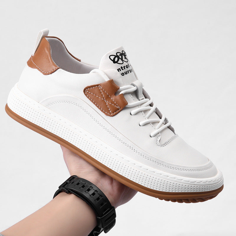 2024 Autumn Men's Genuine Leather Sneakers, Top Layer Cowhide Men's Clown Shoes, Men's Casual Shoes, Breathable, Shock-Absorbing, Comfortable