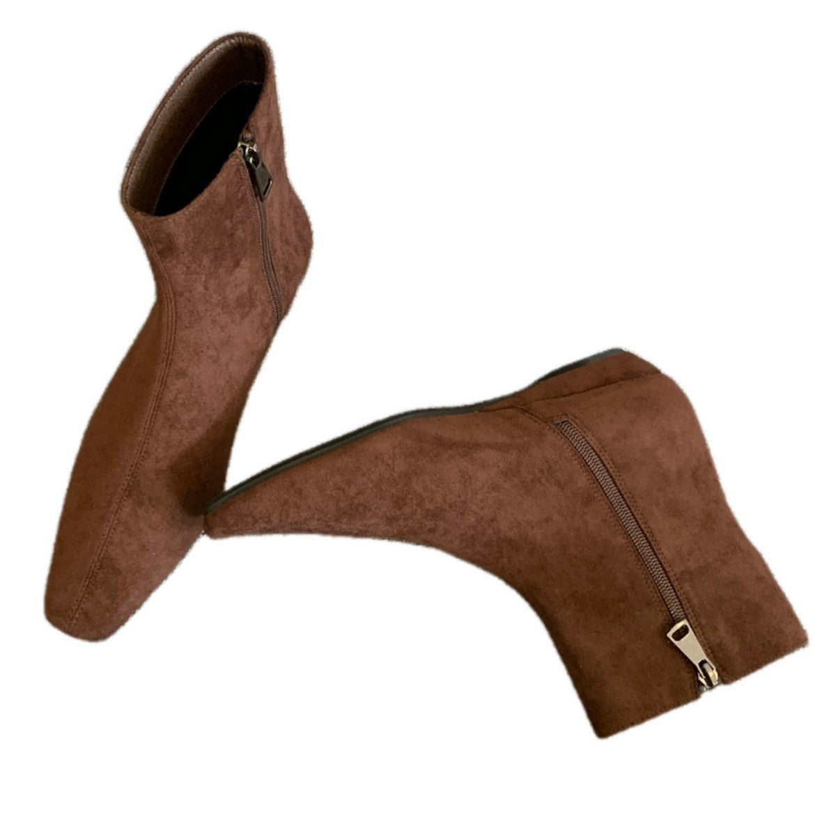 Casual Wedge-Heeled Square-Toe Short Boots for Women, Flats-Soled Autumn and Winter New Styles with Skirts, Short Boots, Versatile Side Zipper Fashion Boots