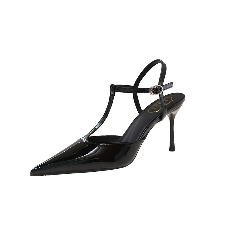 2025 Summer Pointed Toe Stiletto High Heels Women's Back Strap Shallow Mouth Toe Burgundy High Heel Back Strap Sandals Stiletto Heels