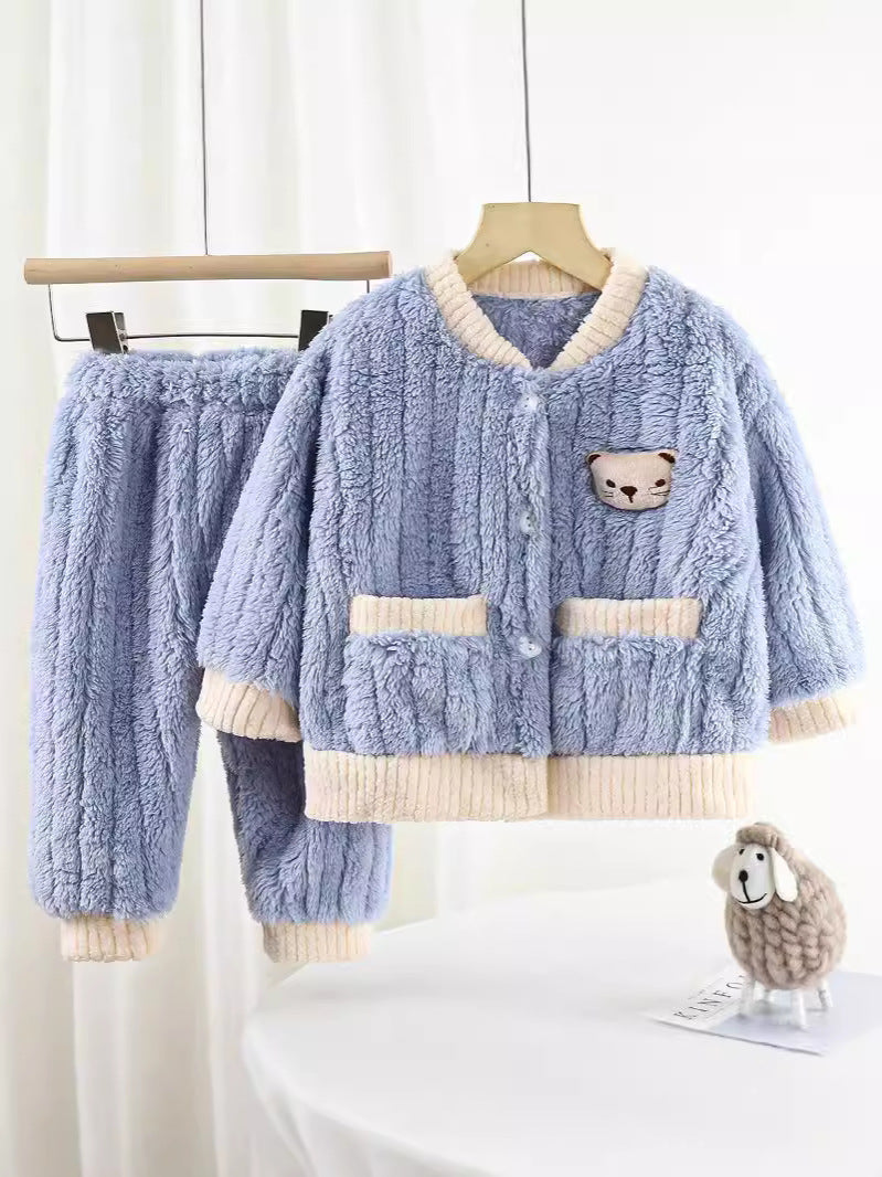 Boys and Girls Pajamas Cotton Velvet Home Clothes Autumn and Winter Children's Winter Pajamas Western Style Thickened Pajamas