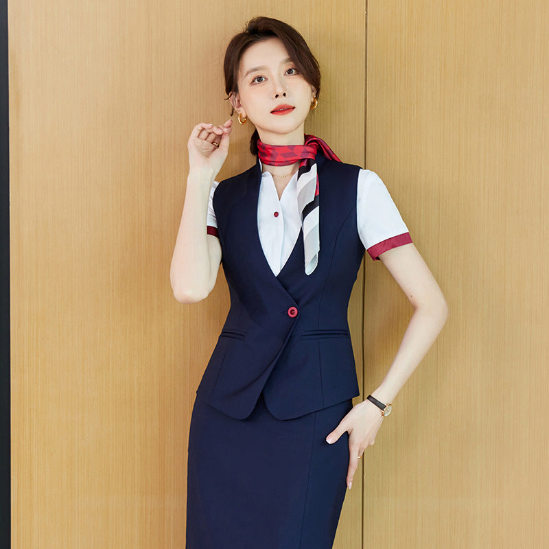 Stewardess uniform professional shirt Women's Spring temperament suit high-end hotel front desk reception work clothes beauty salon work clothes