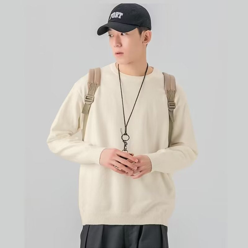 Autumn and Winter Crewneck Sweater Men's Inner Solid Color Base Shirt Loose plus size Warm Knitted Sweater Pullover Sweater
