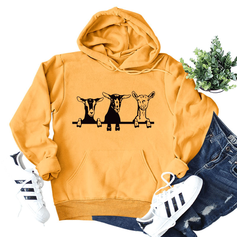 Amazon independent station wish European and American fashion sheep printing loose autumn and winter long sleeve large size hooded women's wholesale