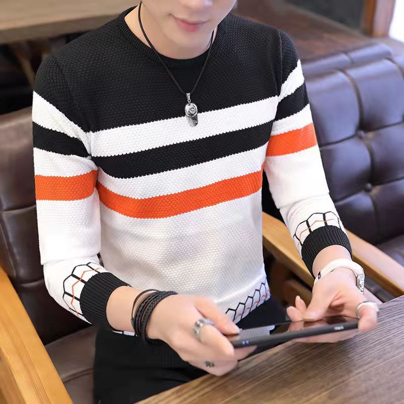 Men's Sweater Men's Spring and Autumn 2024 New Casual Students Korean-style Base Knitted Shirt Fake Two-piece Sweater Small Shirt