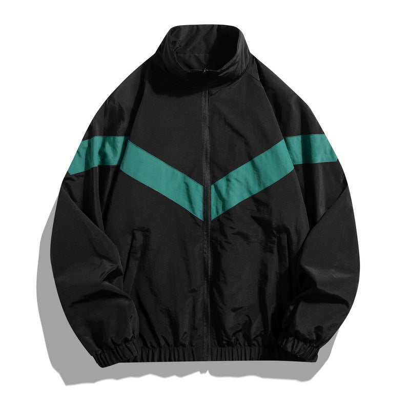 Men's Spring and Autumn Outdoor Sports Breathable Jacket, Windbreaker, Loose Color-Blocked Stand Collar Men's Coat, Casual Top