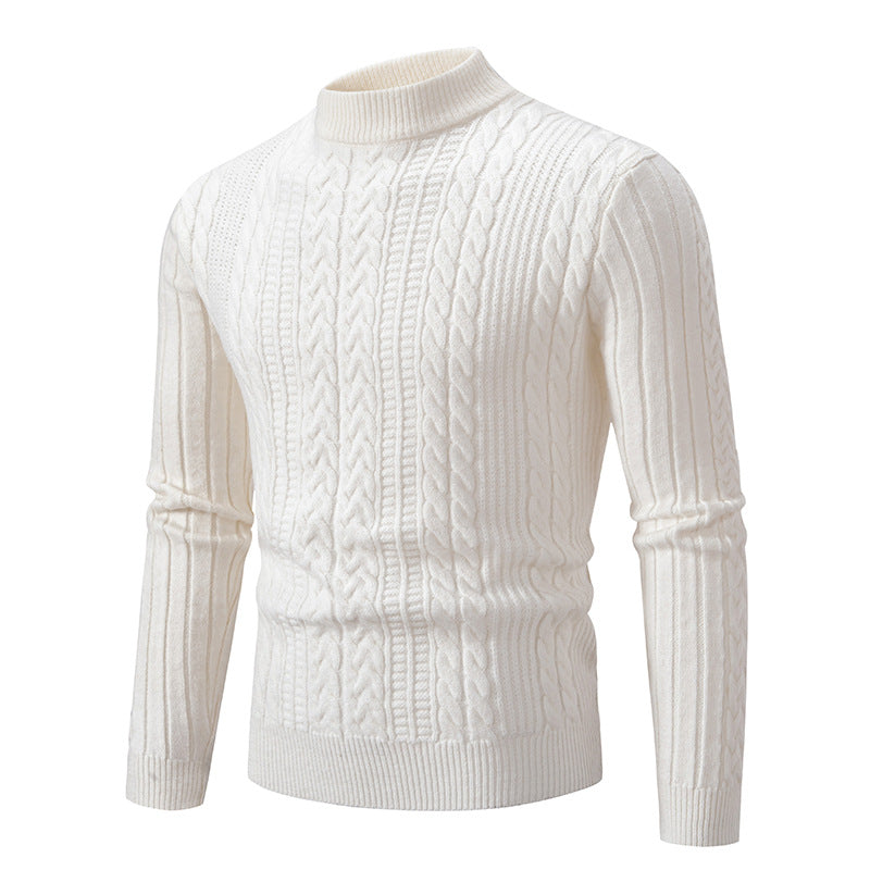 Vintage Simple Solid Color Half-turtleneck Base Sweater Men's Casual Men's Faux Sheep high quality Knitted Sweater