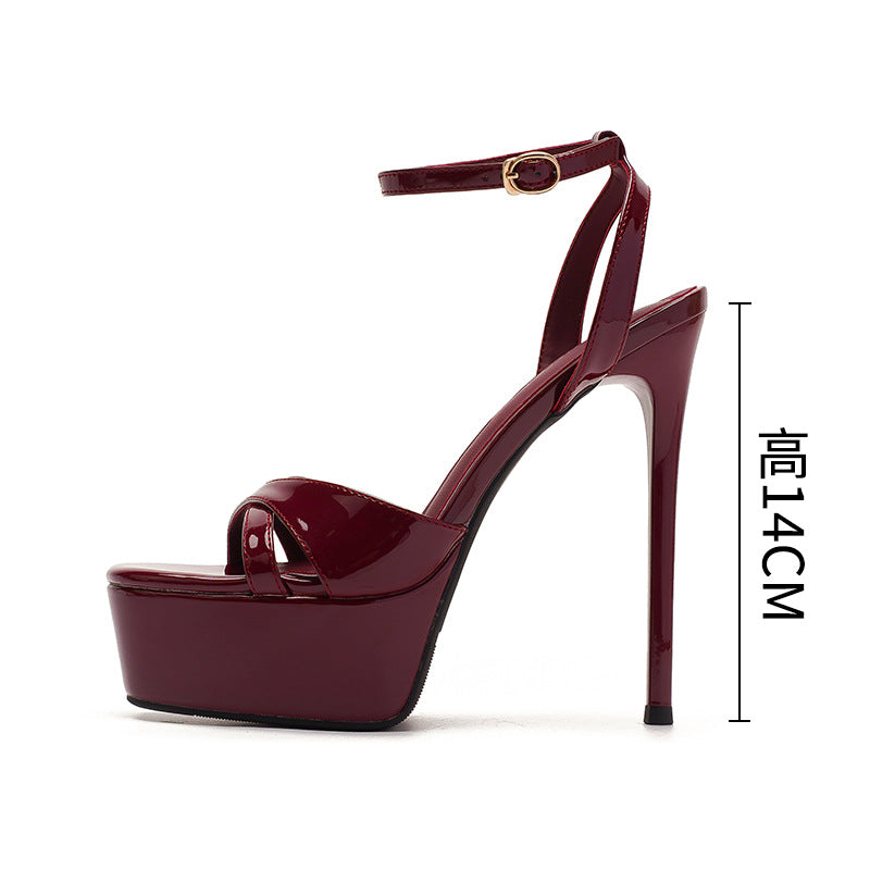 1488-6 Sexy Open-Toe Platform High Heels for Women with Square Toe and Stiletto Heels That Are Not Tiring for Feet and High-Heeled Sandals for Going Out