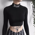 Dark Design High Collar Scheming Top for Women, Tight-Fitting Navel-Baring Long-Sleeved T-Shirt for Women