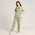 Autumn and Winter Thickeneded Warm Square Collar Lapel Pajamas Coral Velvet Cardigan Simple Wearable Home Clothes Couple Set