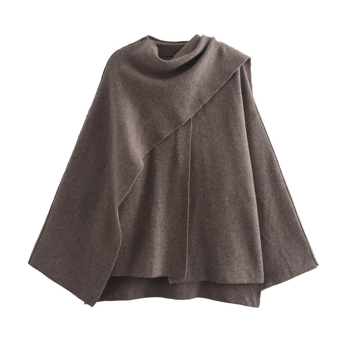 Scarf Knitted New Women's Autumn Cross-Border Outwear Jacket Loose Asymmetrical European and American Style Women