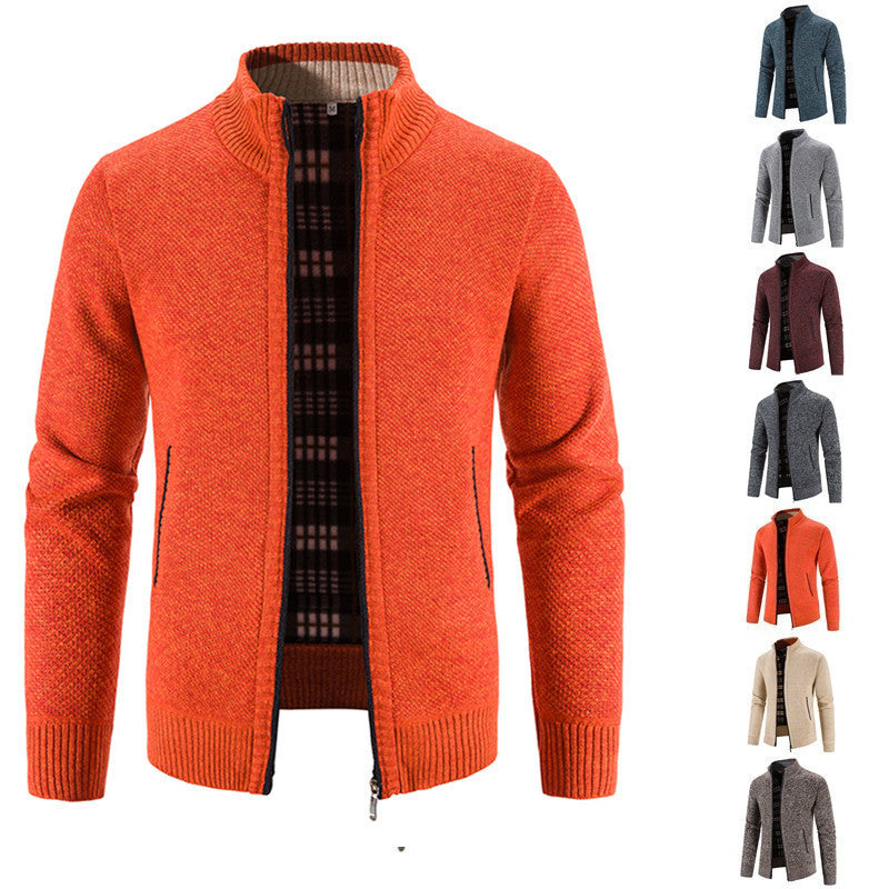 Foreign trade Men's autumn and winter cardigan zipper sweater velvet stand collar jacket men's loose sweater coat top men