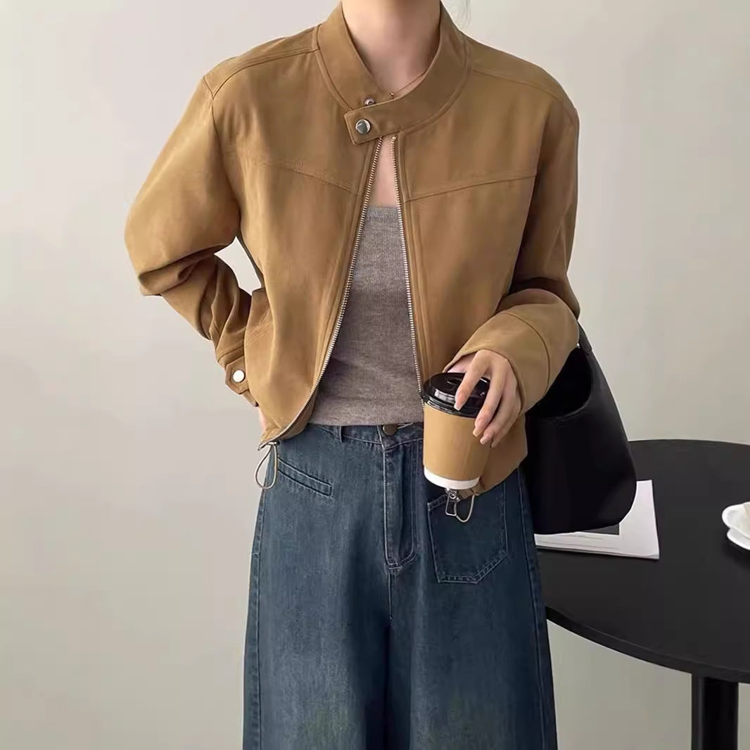 American Style Retro Collar Chanel Style Coat Women's Autumn New Casual Handsome BF Style Jacket Biker Coat Trendy