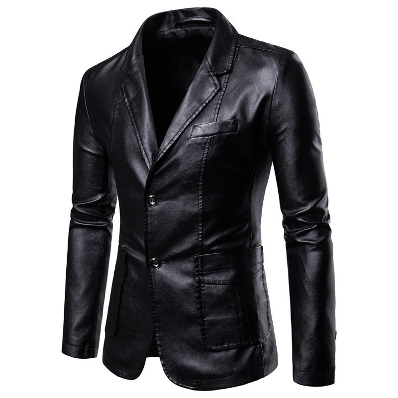 2025 High-Quality Korean Style Trendyy Men's Pu Leather Jacket Spring & Fall New Men's Suit Collar Leather Jacket for Men