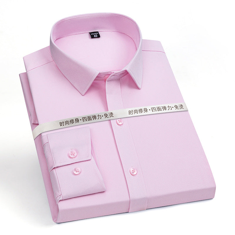 Stretch Comfortable Shirt Men's Long-Sleeved Business Professional Dress Non-Ironing Slim-Fit Korean Style Shirt Interview Pure White Shirt