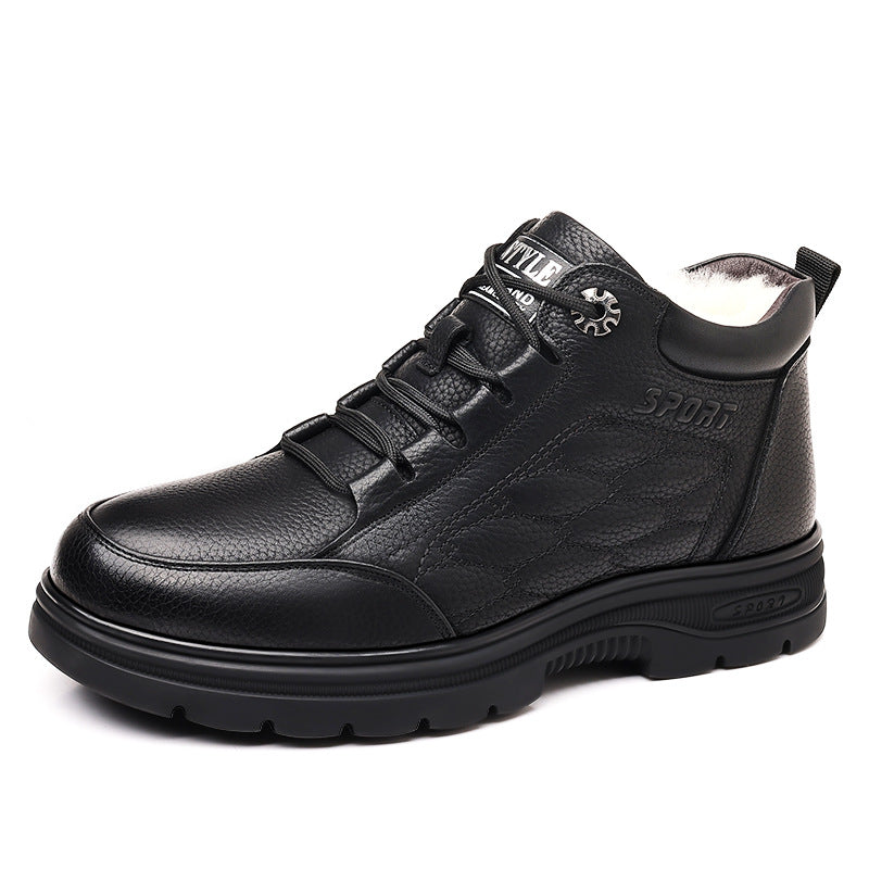 Men's Boots 2024 New Winter Fleece-Lined Warm Cotton Shoes Men's Genuine First-Layer Cowhide Short Boots 63806