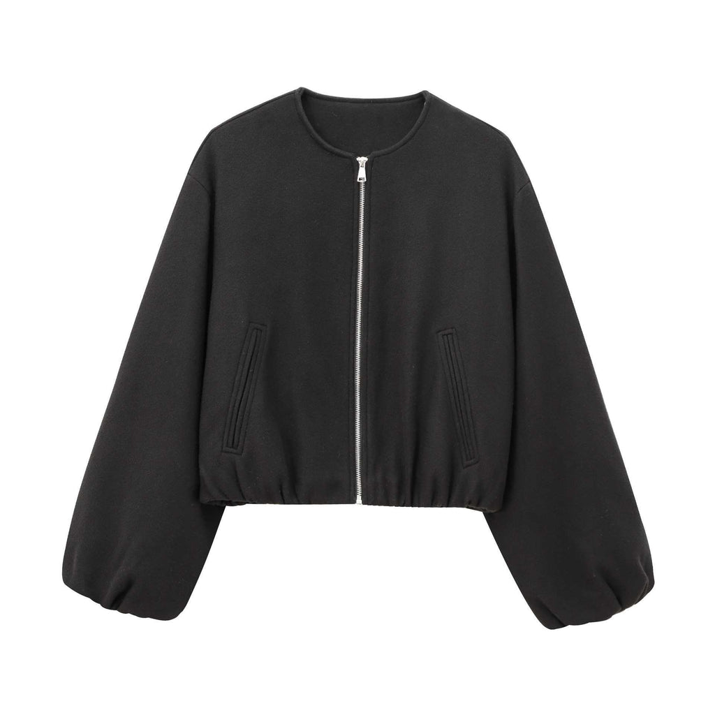 Jacket Soft Foreign Trade Spring New Women's European and American Style Short Round Neck Pilot Zipper