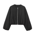 Jacket Soft Foreign Trade Spring New Women's European and American Style Short Round Neck Pilot Zipper