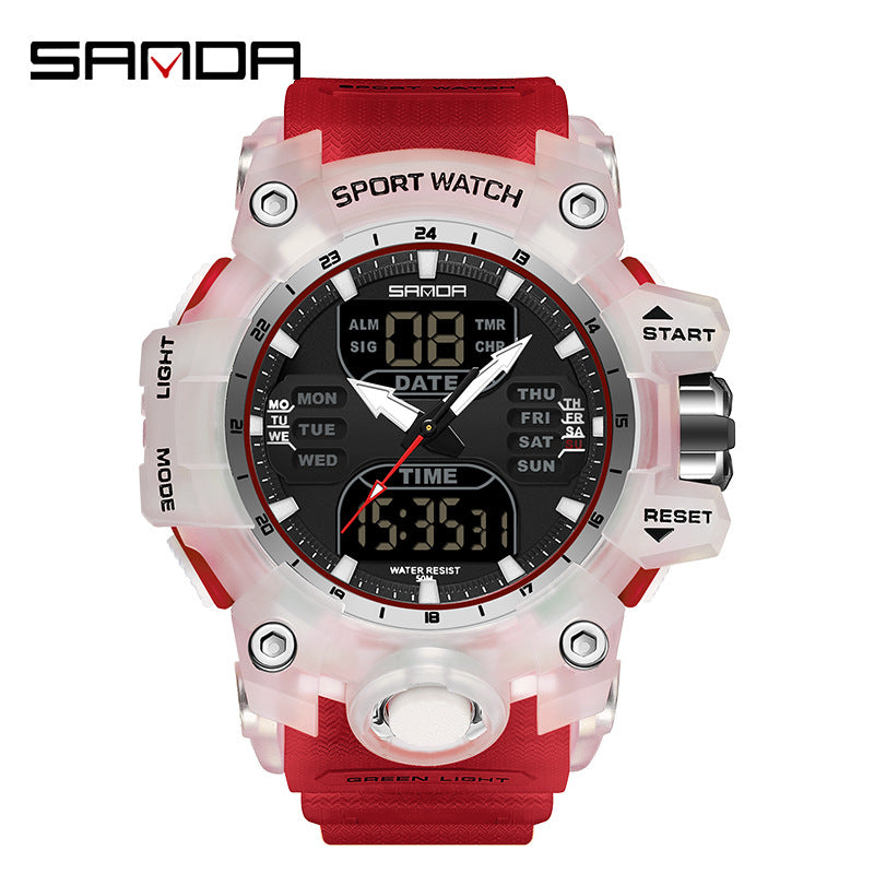 Sanda Hot-Selling Watch Korean Version Student Party Multi-Functional Waterproof Alarm Clock Electronic Watch Cool Dual Display Luminous Sports Watch