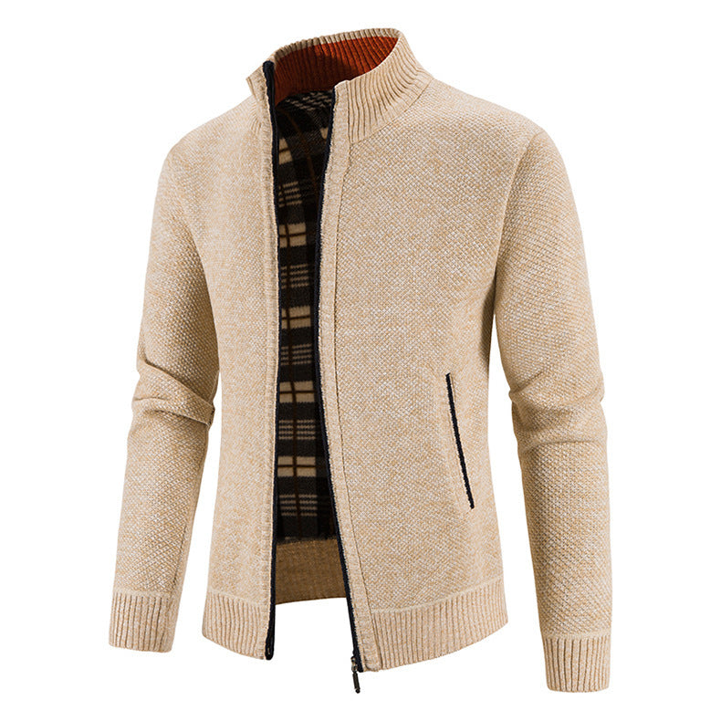 Foreign trade Men's autumn and winter cardigan zipper sweater velvet stand collar jacket men's loose sweater coat top men