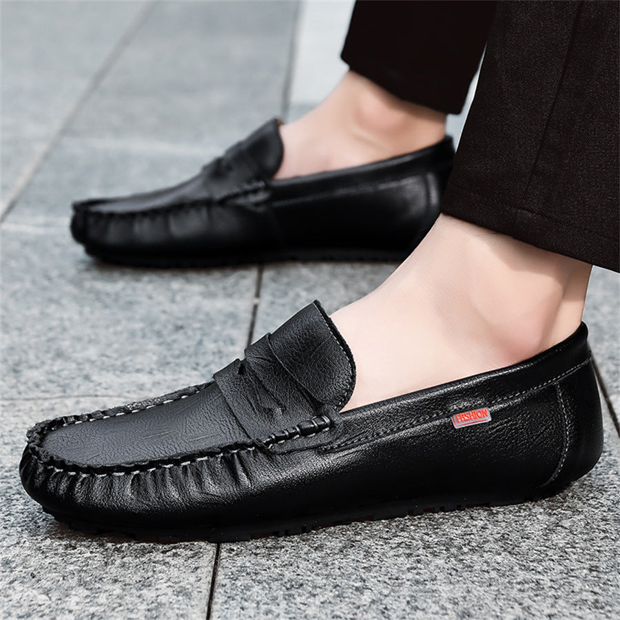 Men's Breathable Loafers 2025 New Trendy Korean Style Genuine Leather Slip-On Soft Sole Casual Shoes