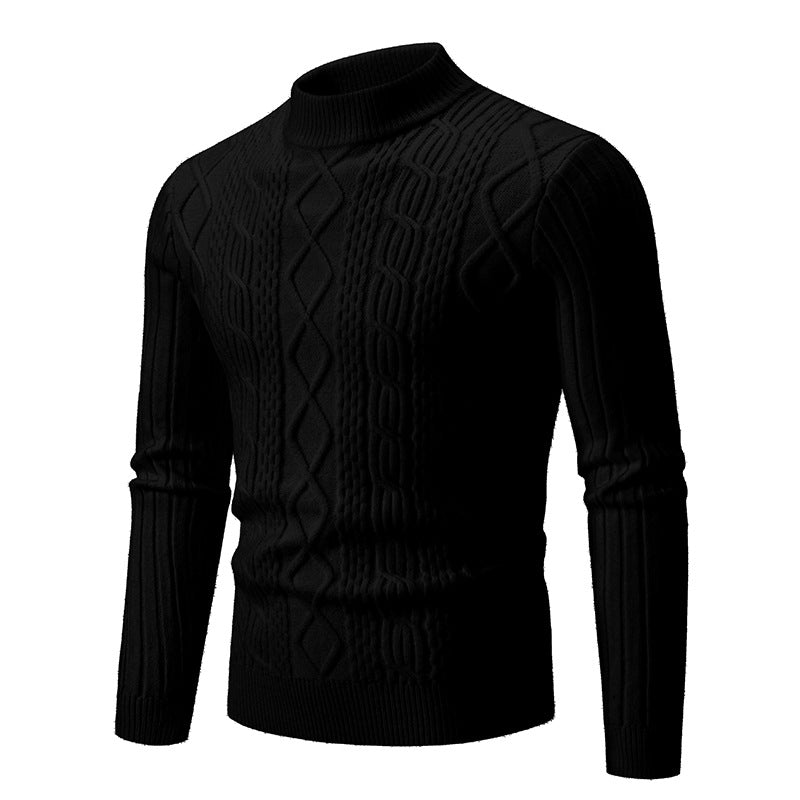 Vintage Simple Solid Color Half-turtleneck Base Sweater Men's Casual Men's Faux Sheep high quality Knitted Sweater