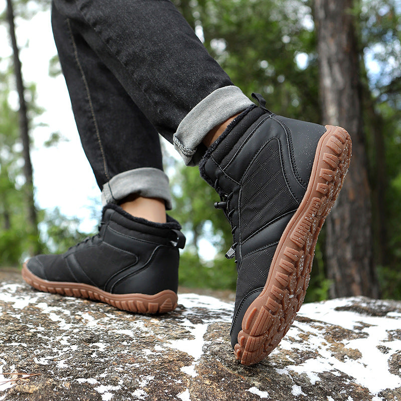 Winter Outdoor Waterproof Cotton Shoes with Velvet and Thickeneding to Keep Men's Hiking Shoes Snow Boots Non-Slip and Wear-Resistant Mid-Calf Cotton Boots