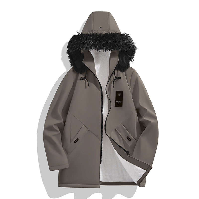 TUCANO/woodpecker winter new hooded fur collar fleece-lined long trench coat men's lamb fleece long sleeve coat s