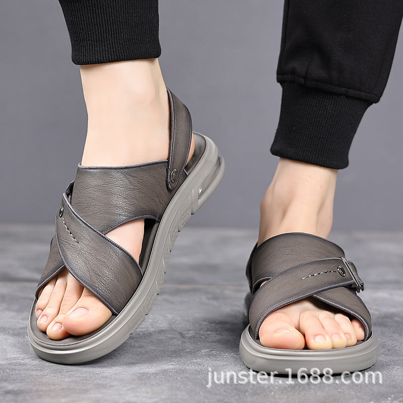 2024 Sandals Men's Casual New Beach Shoes Thick Sole Sandals One-piece Sandals Men's Dual-use Sandals