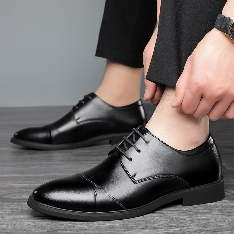 Men's Leather Shoes for Autumn Business Formal Wear British Style Genuine Leather Invisible Inner Heightening Suit Wedding Groom's Shoes Are Comfortable and Versatile