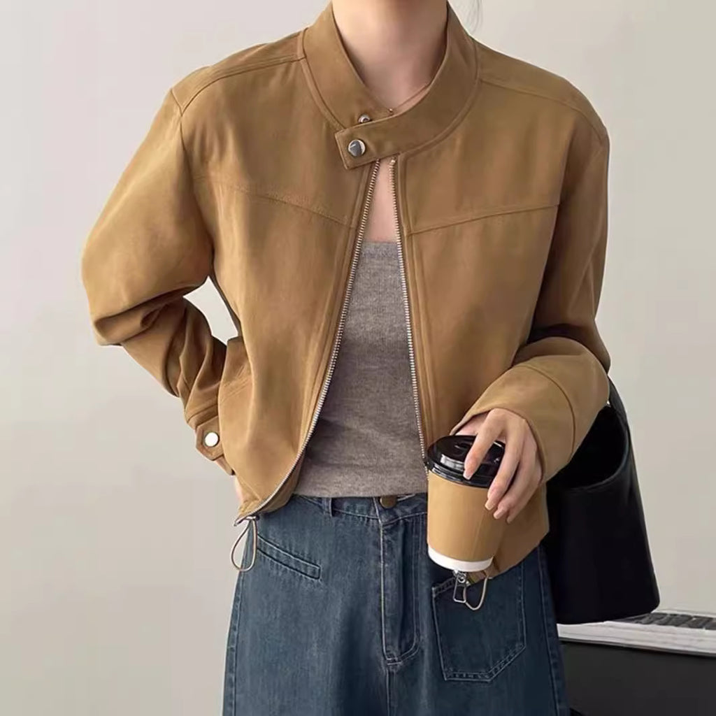 American Style Retro Collar Chanel Style Coat Women's Autumn New Casual Handsome BF Style Jacket Biker Coat Trendy