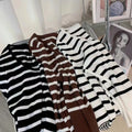 American Style Retro Fashionable Small Waist Sweater Elegant U-Neck Striped Long-Sleeved Slim-Fit Bottoming Sweater for Women