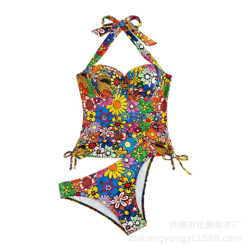 2023 New European and American Style Bikini Halter Neck Two-Piece Swimsuit for Women, Printed, Push-Up, Wholesale Swimwear