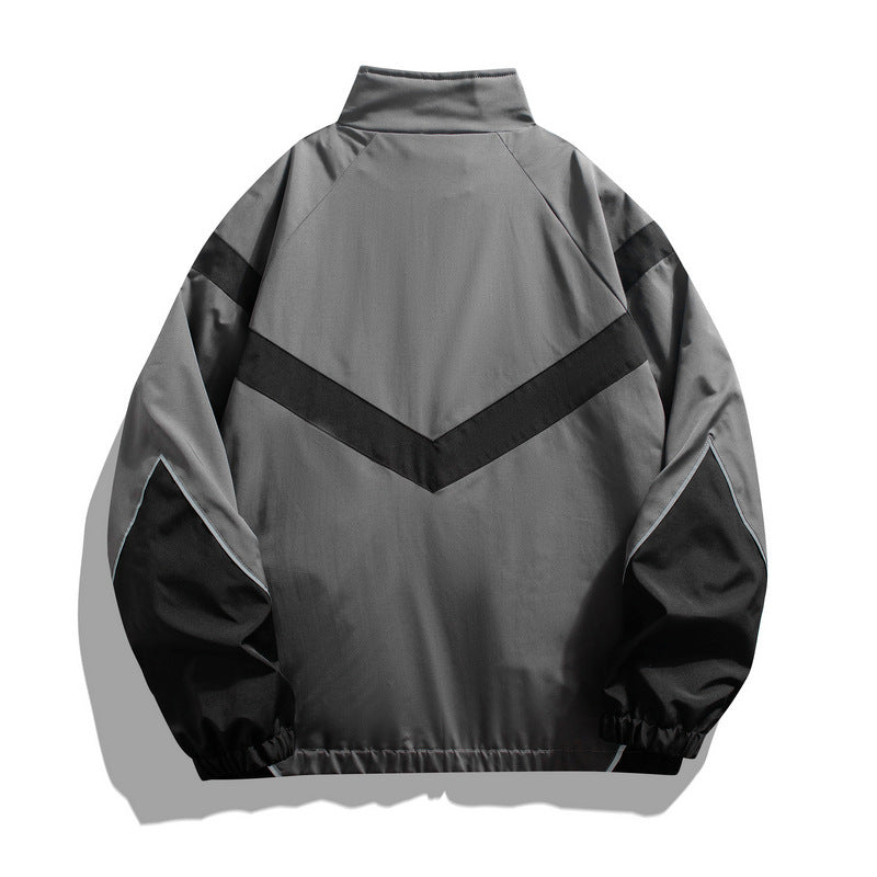 Trendy Brand Reflective Patchwork Stand-Up Collar Jacket Spring and Autumn Loose Sports Casual Jacket for Men