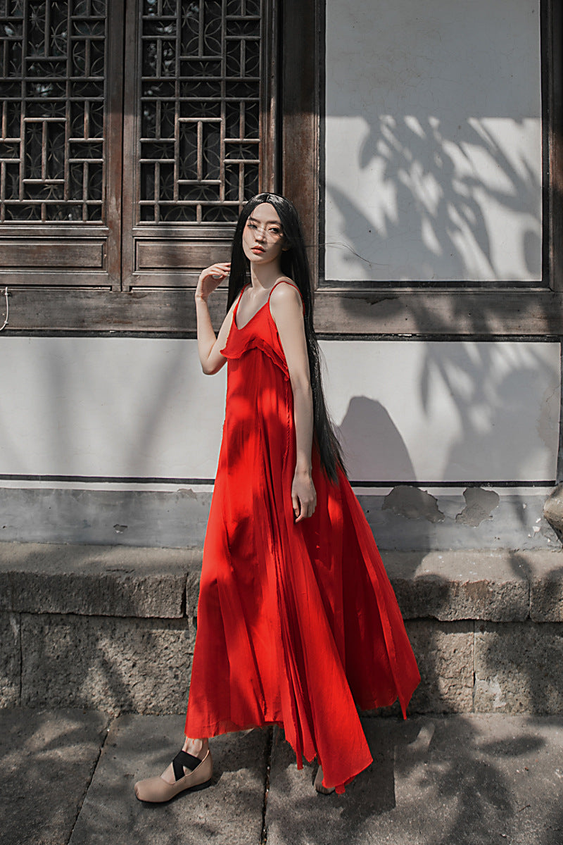 Raw Edge, Large Hem, Pure Cotton, Casual and Flowing Dress in 4 Colors, Artistic Retro High-Quality Cotton and Linen Material Dress