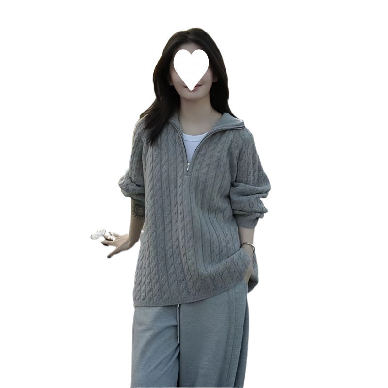 Advanced Sense Twist Lapel Sweater Women's 2024 Autumn and Winter New Style Elegant Thickened Loose All-match Sweater Top Trendy
