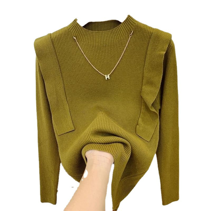 Knitted Sweater Women's Design Sense Slim Base Shirt Top 2022 New Fashion Western Style Autumn and Winter Inner Sweater