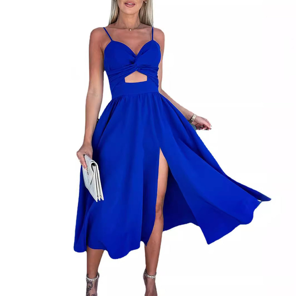 suspenders V-neck large pendulum dress slim-fit backless mid-length dress