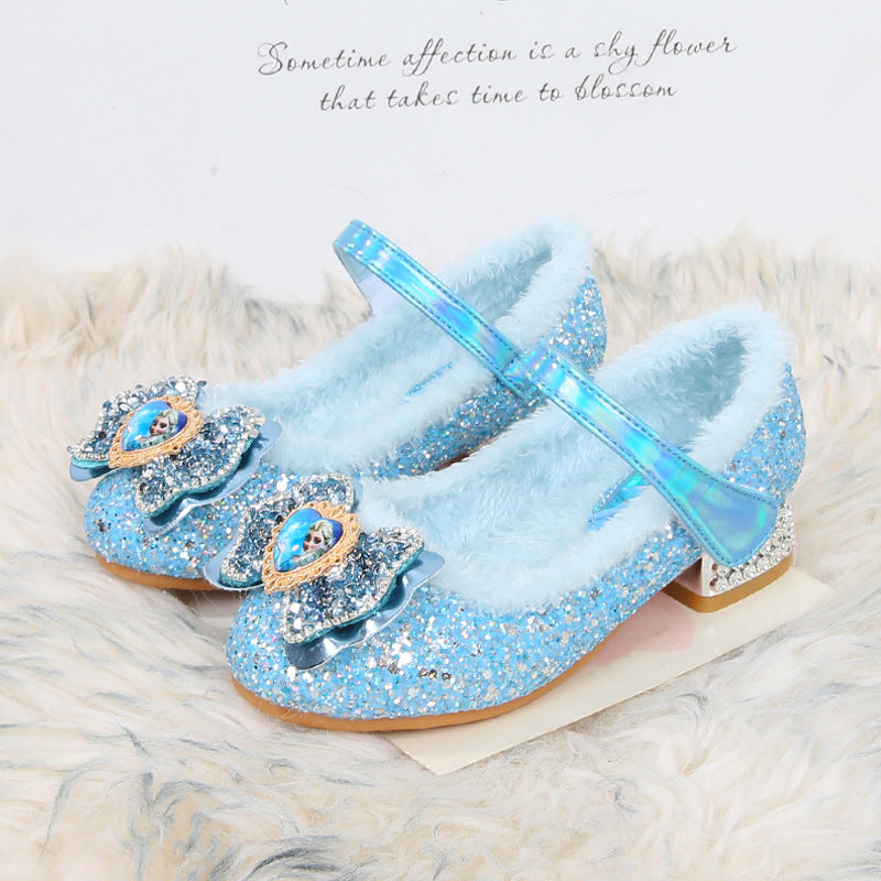 Velvet Girls High Heels Winter New Children Princess Shoes Little Girl Cotton Shoes Baby Fluffy Shoes Aisha Children's Shoes