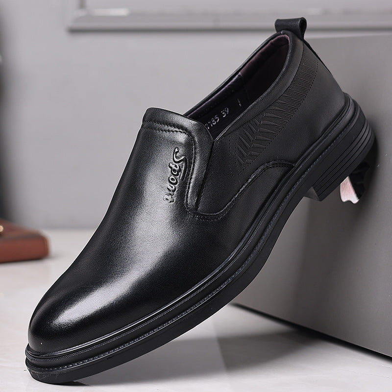 Men's Leather Shoes, Business Formal Wear, Genuine Leather Casual Shoes, Men's Black British Style Height-Increasing Versatile Work and Wedding Shoes