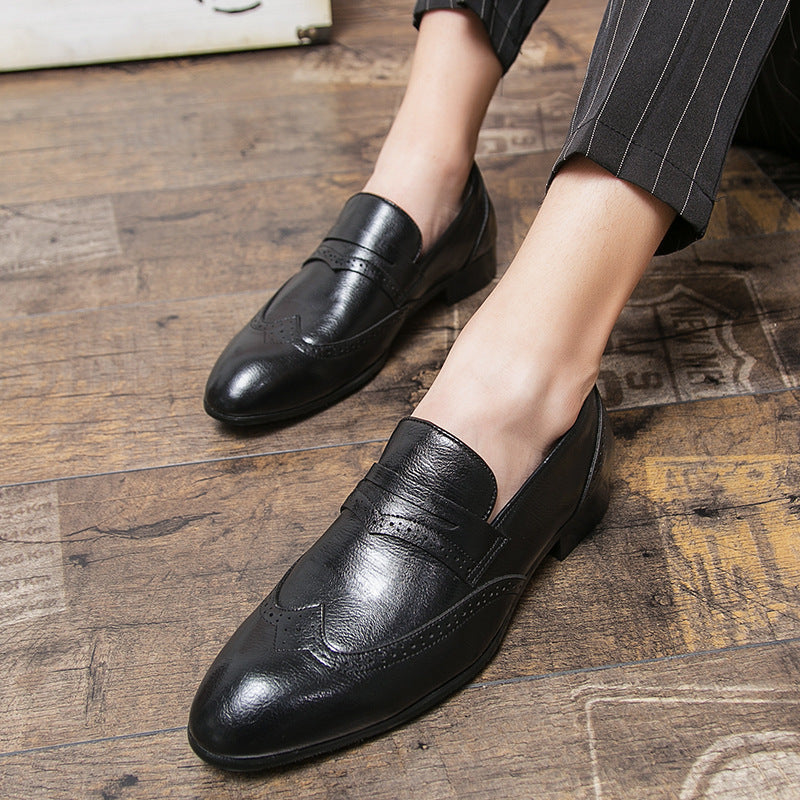 Men's Loafers Cross-Border Large Size New Business Leather Shoes Fashionable Men's Retro Carved Pointed Shoes Dropshipping