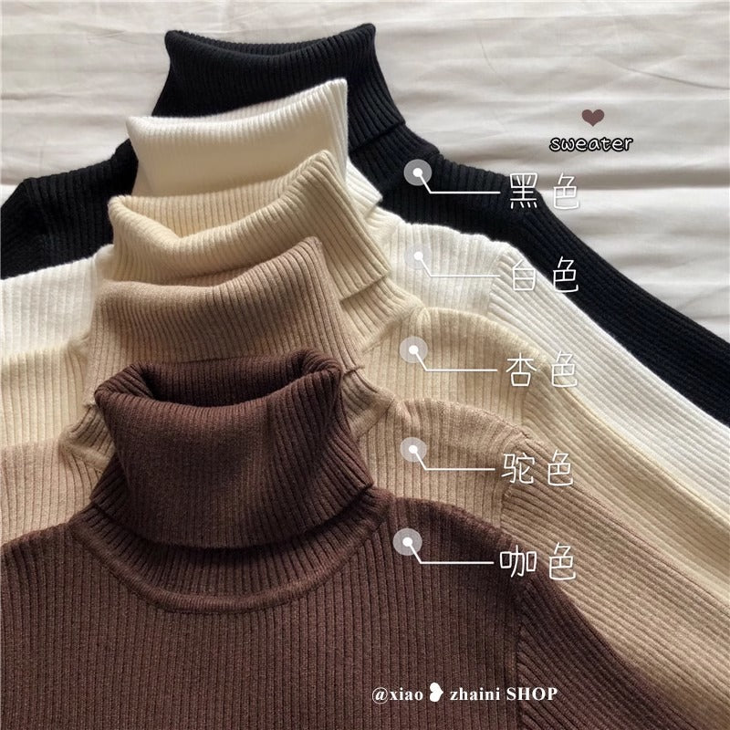 Western-style turtleneck black long-sleeved sweater women's autumn new slim-fit slimming inner sweater base shirt top