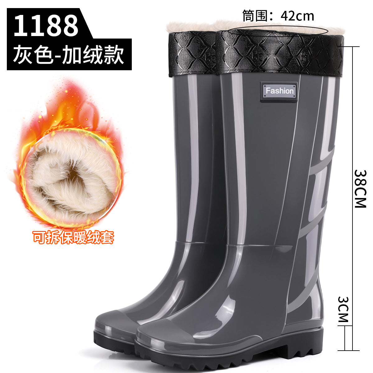 Men's Gray Plain Rain Boots, Labor Protection Boots, High Rain Boots, Protective Long-Tube Men's Water Shoes, Outdoor Camouflage Water Boots, Rubber Boots