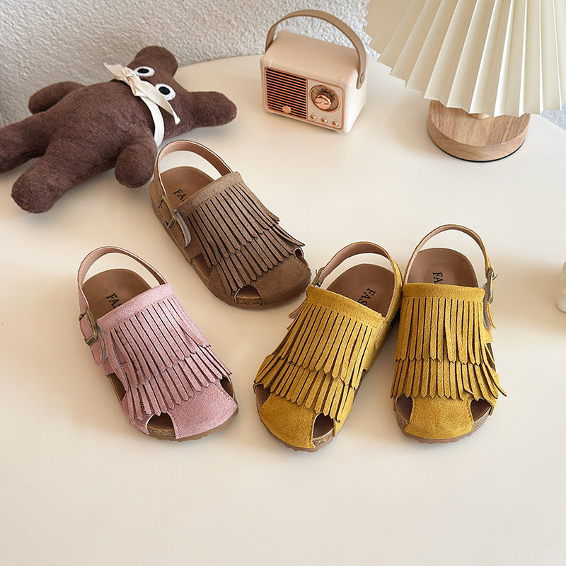 Korean Style Children's Sandals 2025 Summer New Boys and Girls Tassel Soft-soled Sandals Baby Toe Sandals