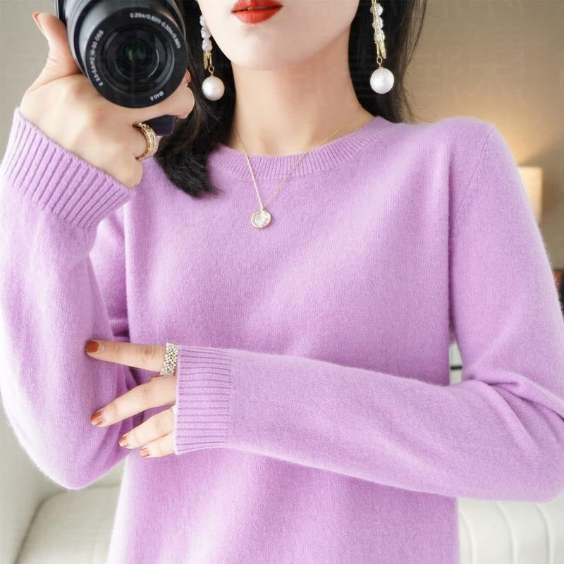 Autumn and Winter New Round Neck Sweater Women's Pullover Sweater Solid Color Long Sleeve Women's Thin Inner Short Base Shirt for Women