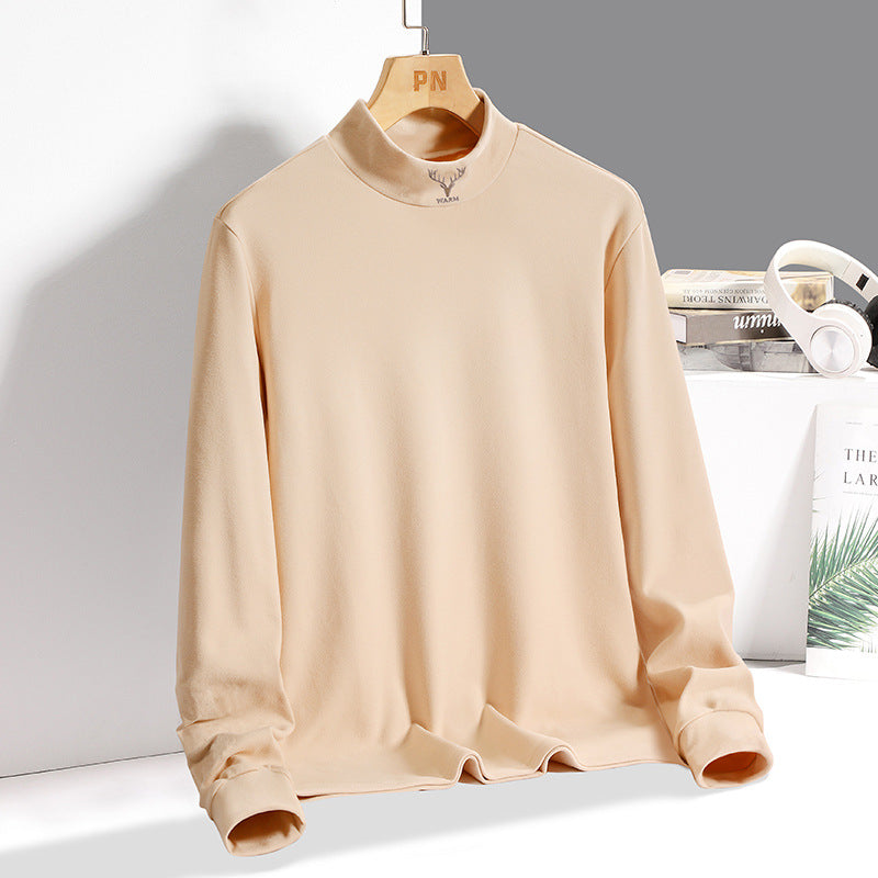 Half-High Collar Thermal Sweatshirt Solid Color Pullover Thick Long-Sleeve T-Shirt High-Neck Base Shirt Men's Versatile Inner Wear Men's Sweatshirt